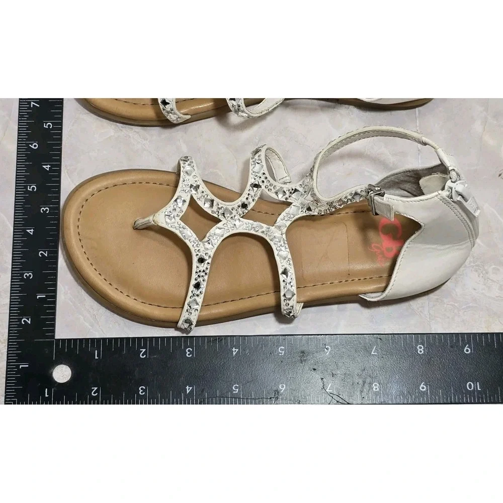 GB Girls Xephy White Rhinestone Gladiator Thong Sandals Sz 3 Back Zip GUC